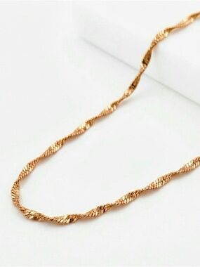 18K Gold Plated Singapore Link Chain Necklace | Twist Chain 2 mm | Waterproof